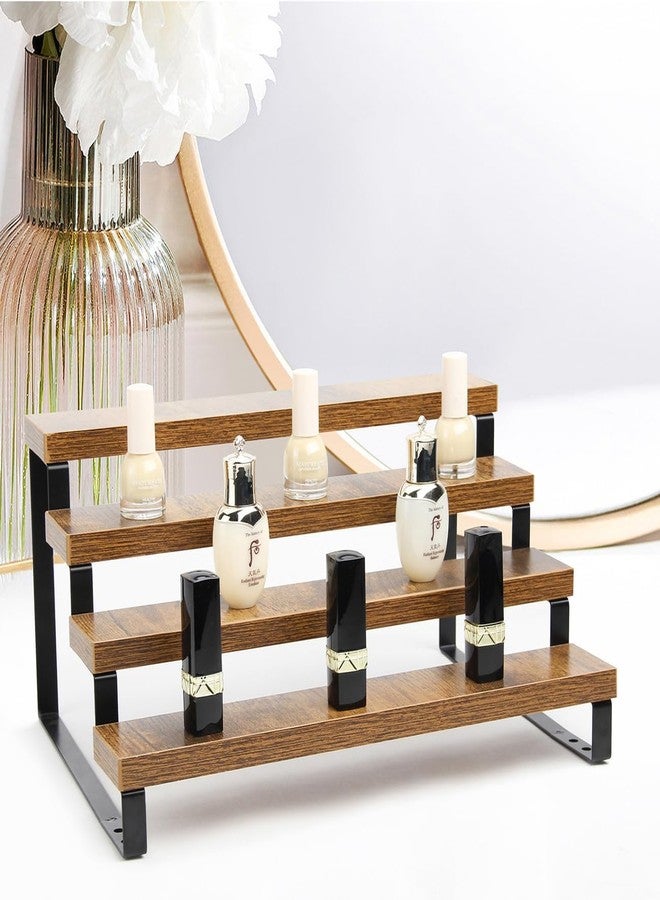 NEETBU 4-Tier Wooden Display Riser Shelf Stand for, Makeup, Cupcake, Condiment & Dolls Collection Home Decor Organizer, Expandable for Pantry/Counter (Brown, 4-Tier) - Image 3